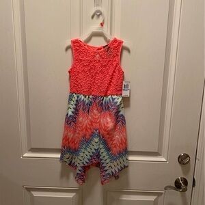 Vibrant Coral and Blue Kids Dress